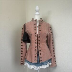 Luii Pink Leather Jacket with Grommet Stud Detailing